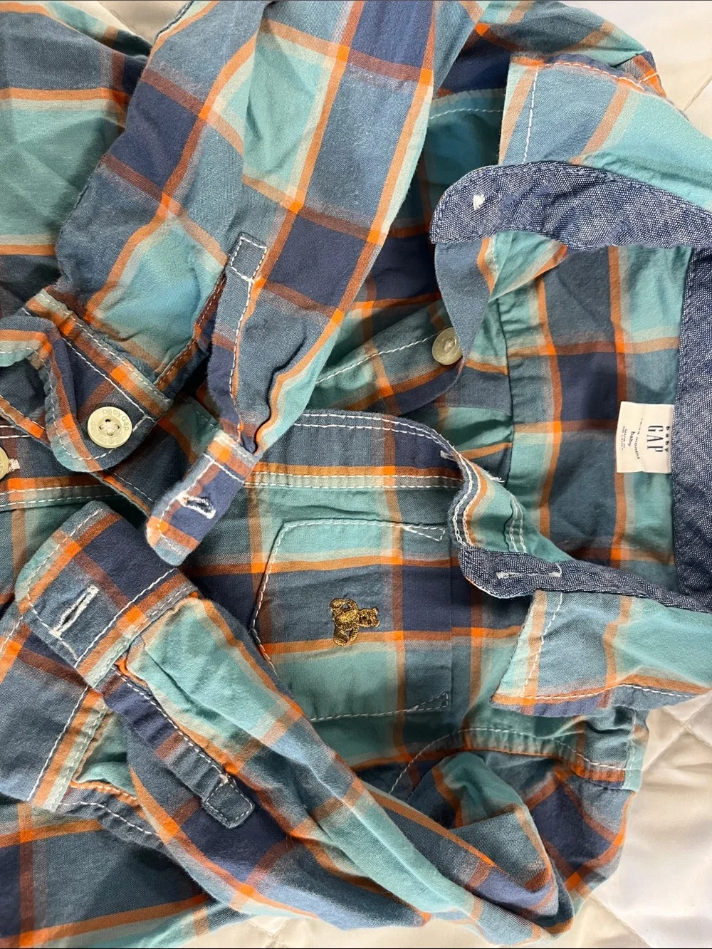 GAP Plaid Button-Front One-Piece Bodysuit - Teal, Navy & Orange